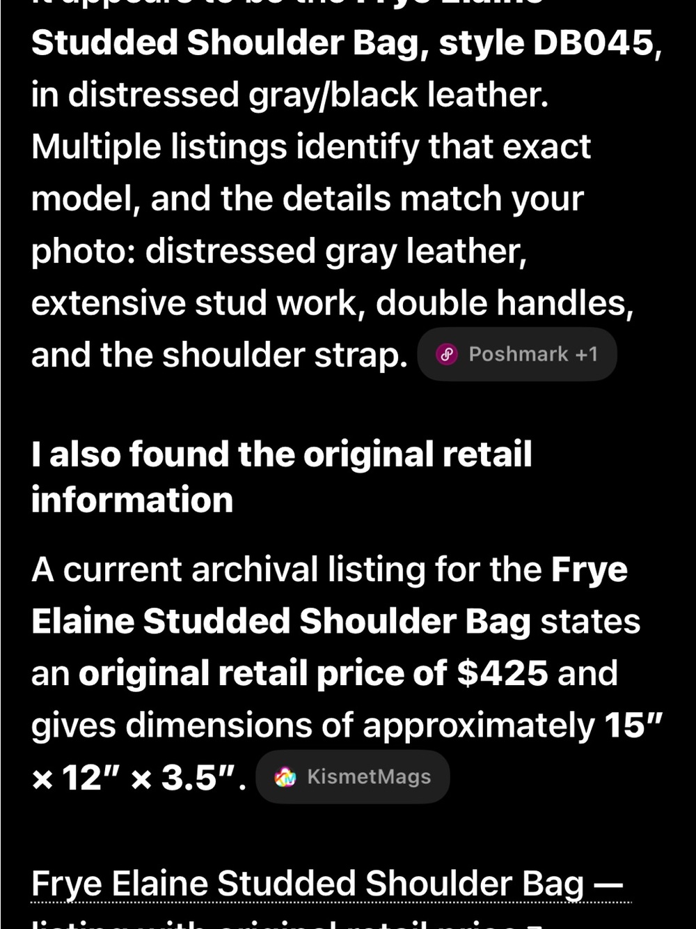 Frye Gray Studded Leather Satchel with Top Handles - Picture 3 of 3